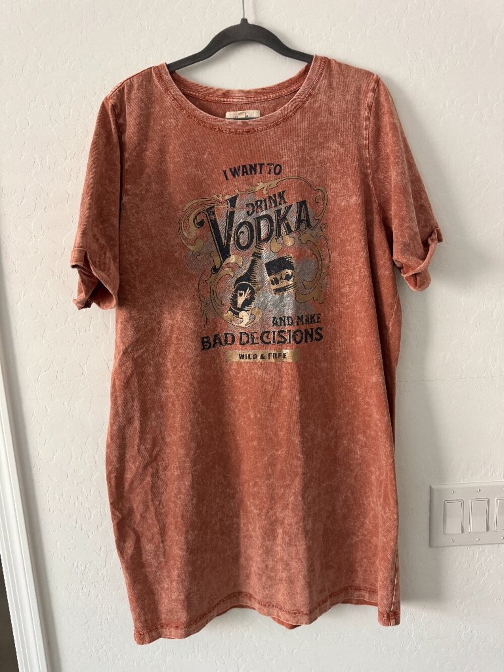 Cleo + Wolf Vodka Graphic T Shirt Mini Dress Acid Wash Pink Boho Western Large